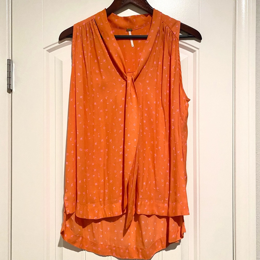 FREE PEOPLE NECK TIE CORAL TOP